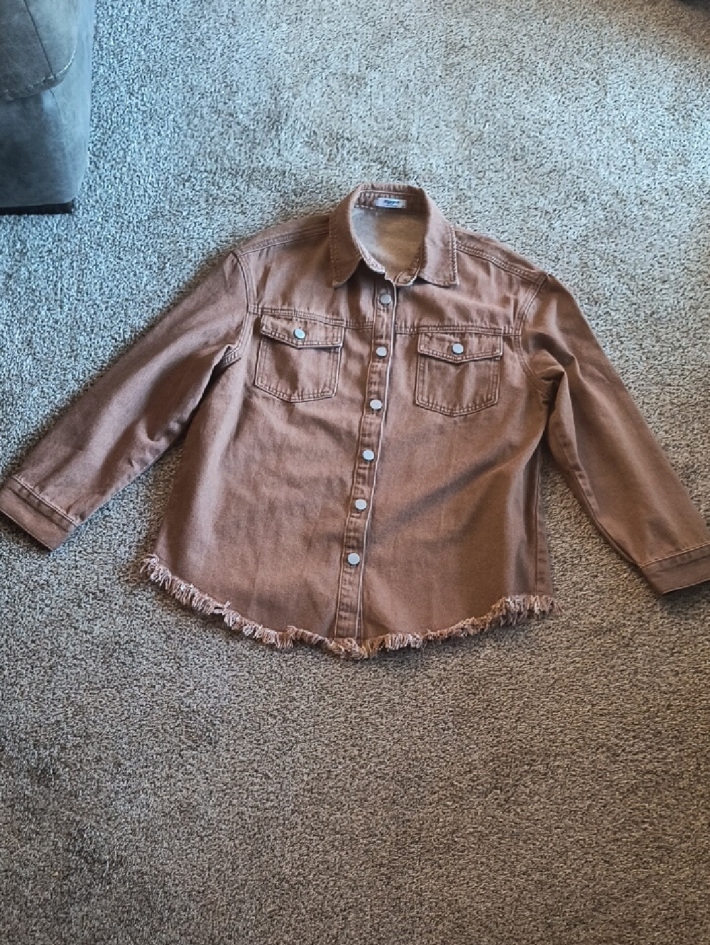 zeagoo Brown Jean Jacket with Frayed Hem